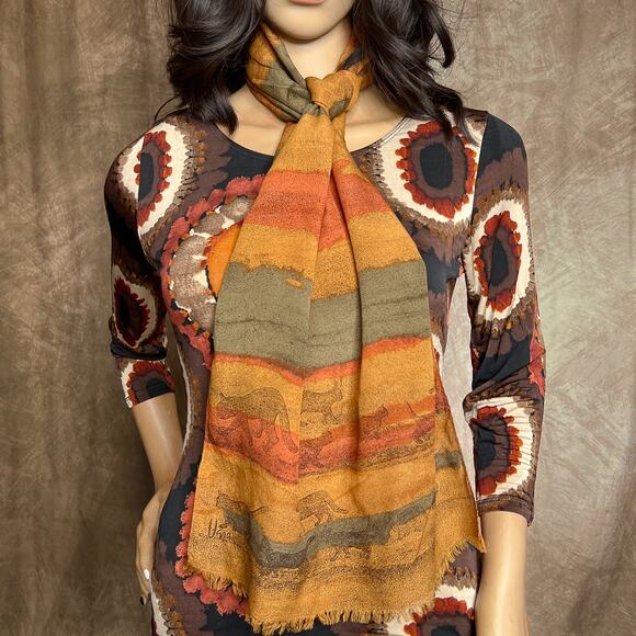 Vera Neumann Prima Vera Collection Vintage 70s Silk Cat Print Scarf Orange Boho - Picture 9 of 9